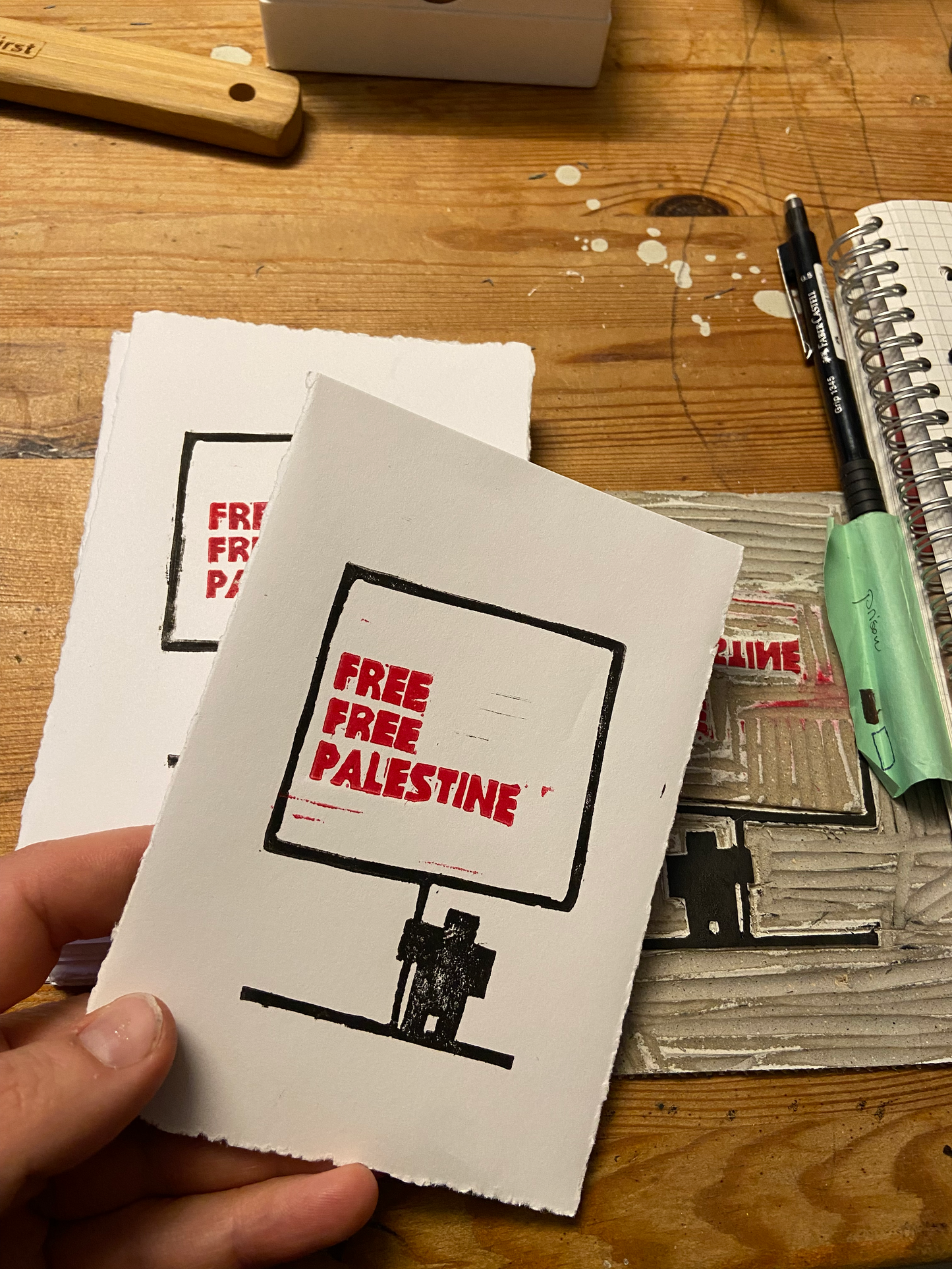 Lino Print - Free Free Palestine