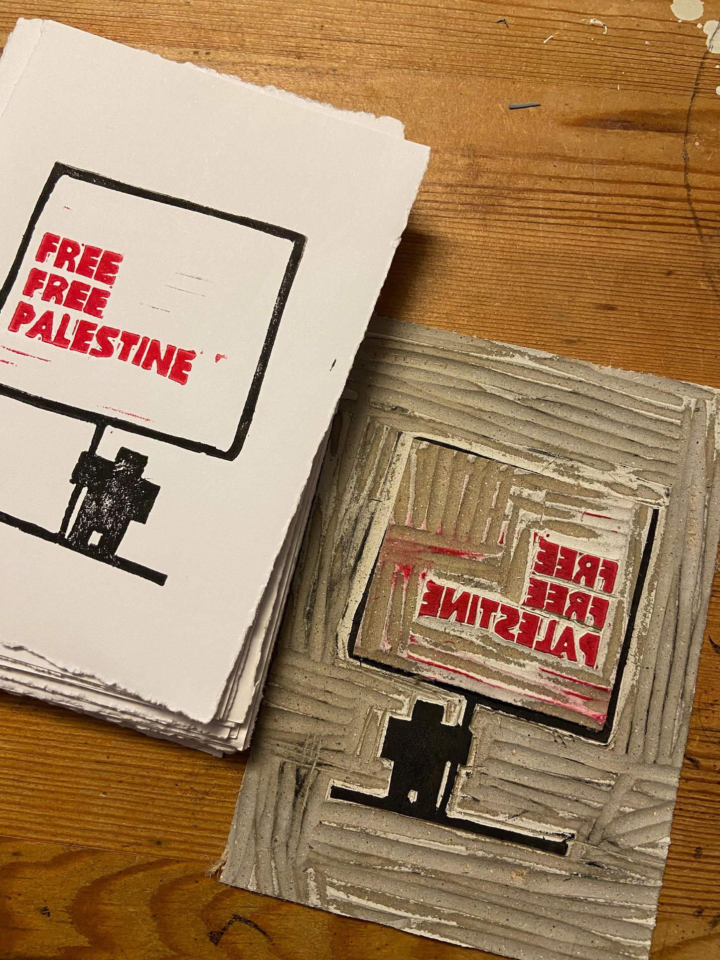 Lino Print - Free Free Palestine